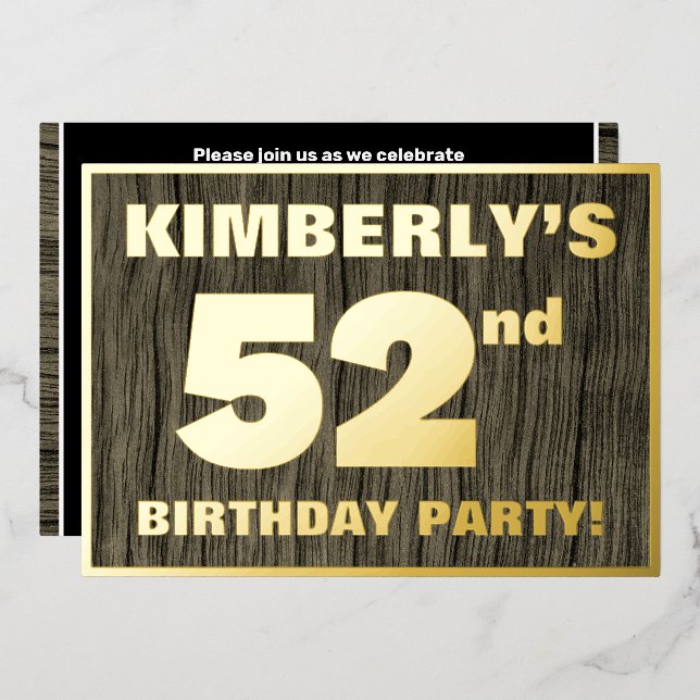 52nd Birthday Party: Bold, Faux Wood Grain Pattern (Front/Back)