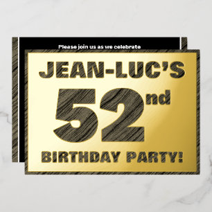 52nd Birthday Party — Bold, Faux Wood Grain Text
