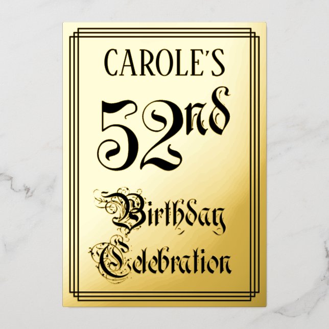 52nd Birthday Party — Elegant Script + Custom Name (Front)