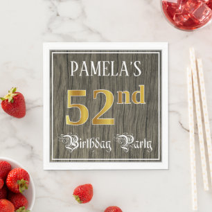 52nd Birthday Party — Faux Gold & Faux Wood Look Napkin