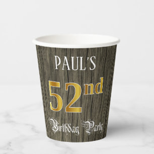 52nd Birthday Party — Faux Gold & Faux Wood Looks Paper Cups