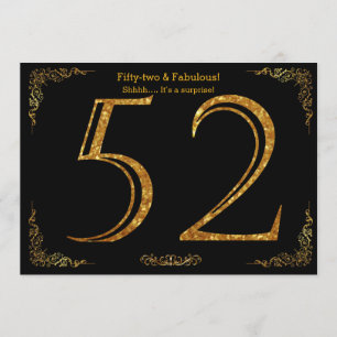 52nd Birthday party,Gatsby styl,black gold glitter Invitation