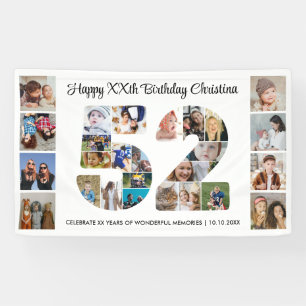52nd Birthday Party Number 52 Photo Collage Banner