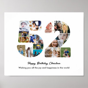 52nd Birthday Party Number 52 Photo Collage Poster
