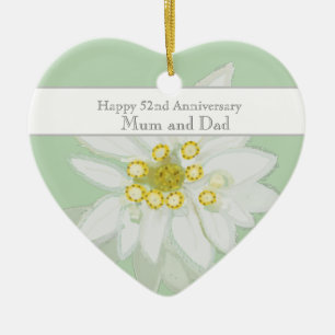 52nd Wedding Anniversary Edelweiss   Ceramic Tree Decoration