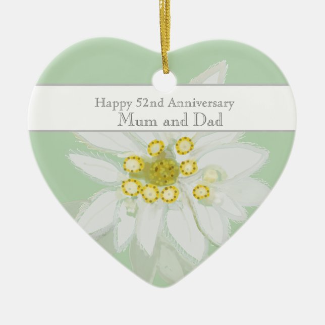 52nd Wedding Anniversary Edelweiss   Ceramic Tree Decoration (Front)