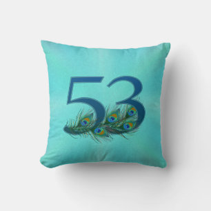 53 Peacock Feather Birthday Anniversary Elegant Cushion