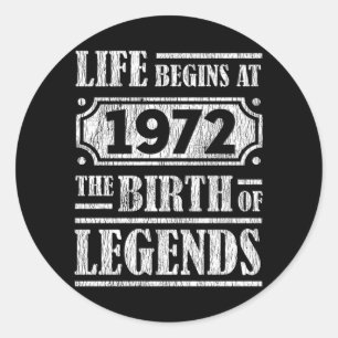 53 Year Old 1972 Birth Of Legend 53rd Birthday Classic Round Sticker
