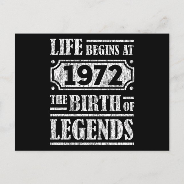53 Year Old 1972 Birth Of Legend 53rd Birthday Postcard (Front)