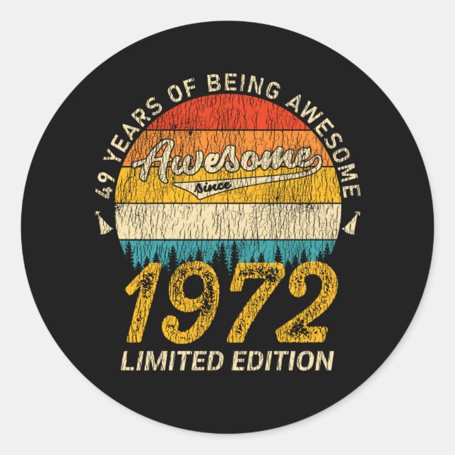 53 Year Old 1972 Retro Awesome 53rd Birthday Gift Classic Round Sticker (Front)