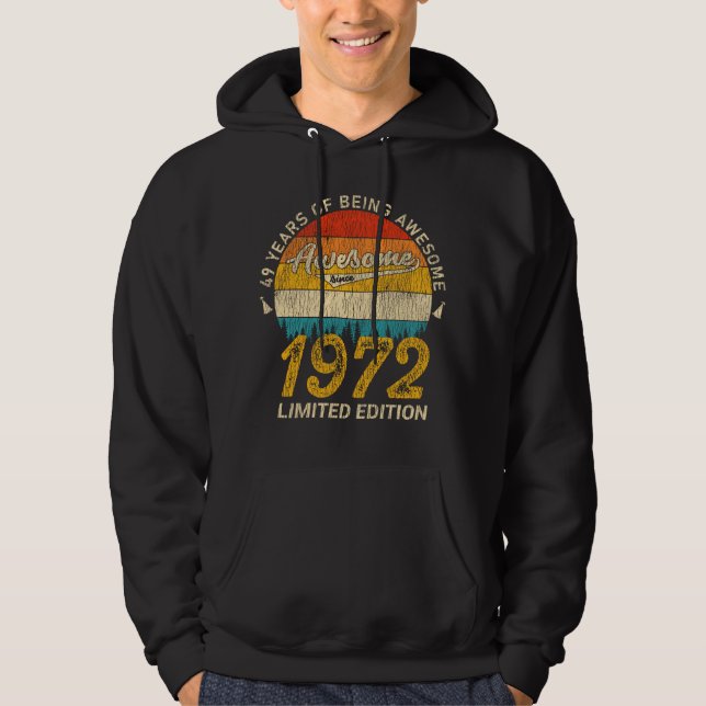53 Year Old 1972 Retro Awesome 53rd Birthday Gift Hoodie (Front)