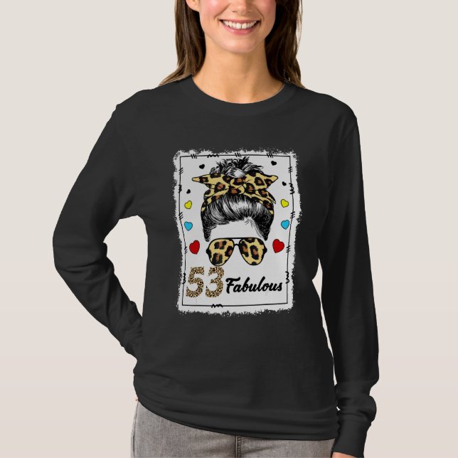 53 Years Old Fabulous Messy Bun Leopard 1969 Birth T-Shirt (Front)
