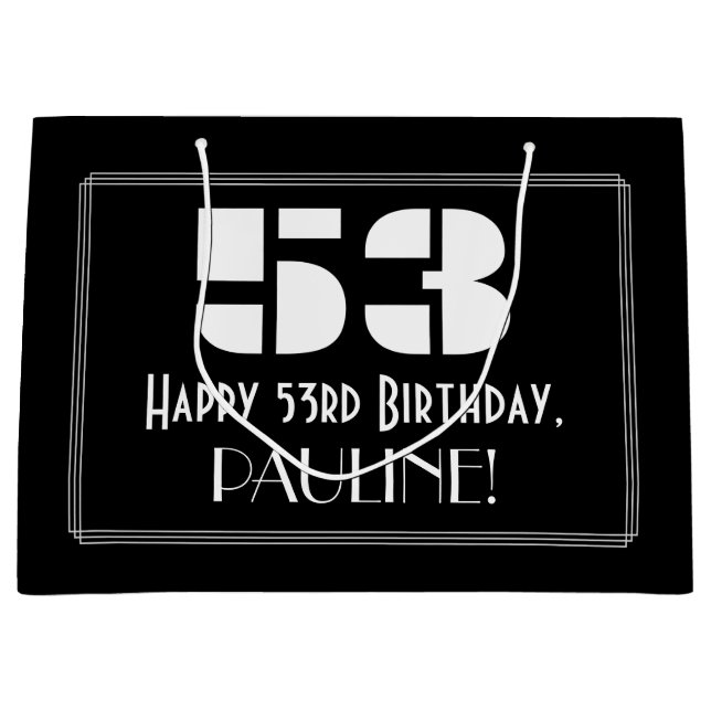 53rd Birthday ~ Art Deco Inspired Look "53" + Name Large Gift Bag (Front)