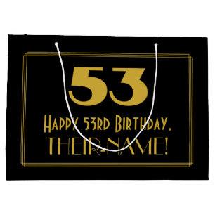 53rd Birthday — Art Deco Inspired Look "53" & Name Large Gift Bag