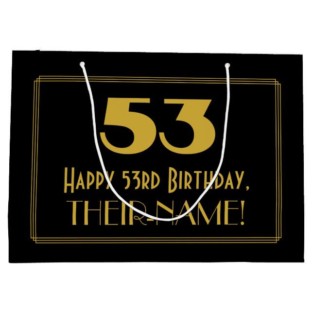 53rd Birthday — Art Deco Inspired Look "53" & Name Large Gift Bag (Back)
