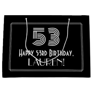 53rd Birthday — Art Deco Inspired Look "53" & Name Large Gift Bag