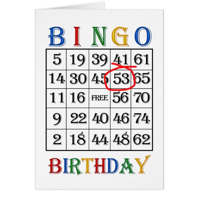 53rd Birthday Bingo card (Front)