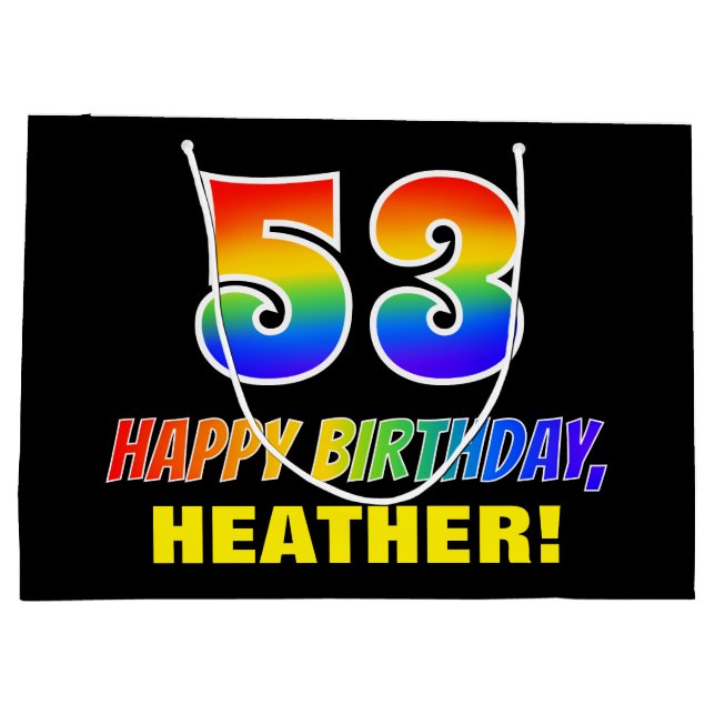 53rd Birthday: Bold, Fun, Simple, Rainbow 53 Large Gift Bag (Back)