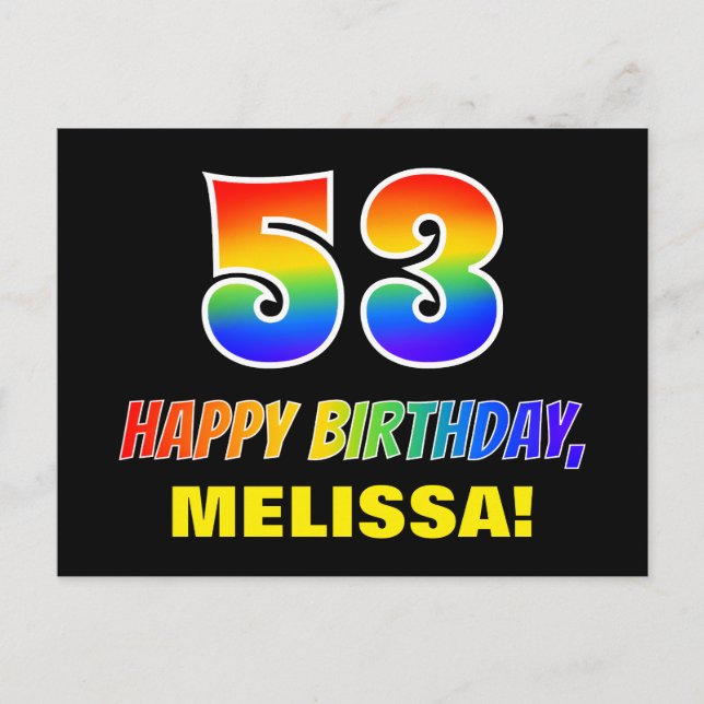 53rd Birthday: Bold, Fun, Simple, Rainbow 53 Postcard (Front)