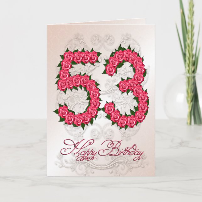 53rd birthday card with roses and leaves (Front)