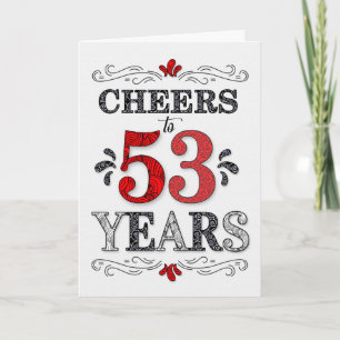 53rd Birthday Cheers in Red White Black Pattern Card