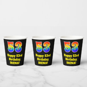 53rd Birthday: Colourful, Fun, Exciting, Rainbow 5 Paper Cups
