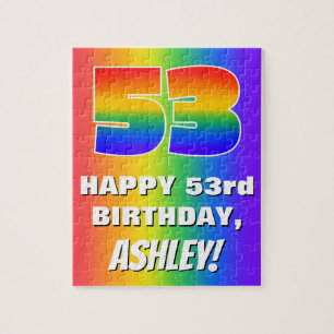 53rd Birthday: Colourful, Fun Rainbow Pattern # 53 Jigsaw Puzzle