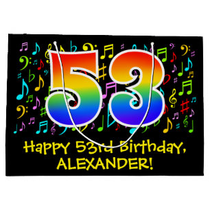 53rd Birthday - Colourful Music Symbols, Rainbow 5 Large Gift Bag