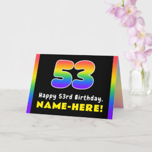 53rd Birthday: Colourful Rainbow # 53, Custom Name Card