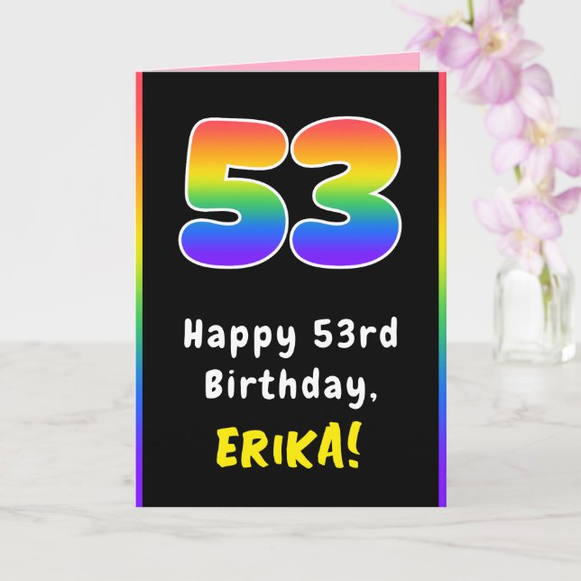 53rd Birthday: Colourful Rainbow # 53, Custom Name Card (Orchid)