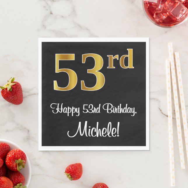 53rd Birthday ~ Elegant Luxurious Faux Gold Look # Napkin (Insitu)