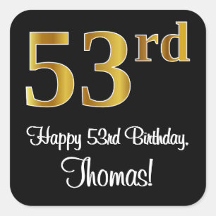 53rd Birthday – Elegant Luxurious Faux Gold Look # Square Sticker