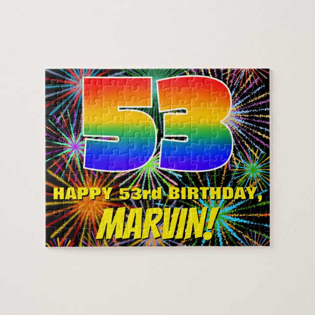 53rd Birthday: Fun, Colourful Celebratory Firework Jigsaw Puzzle (Horizontal)