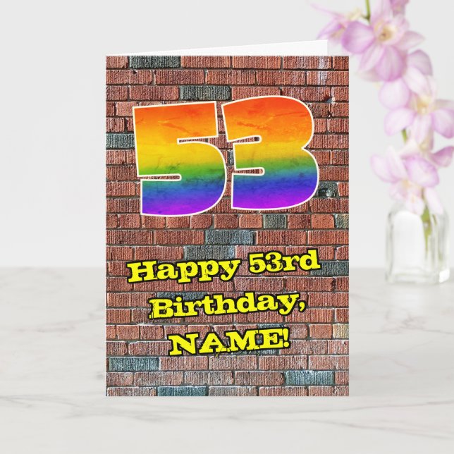 53rd Birthday: Fun Graffiti-Inspired Rainbow 53 Card (Orchid)