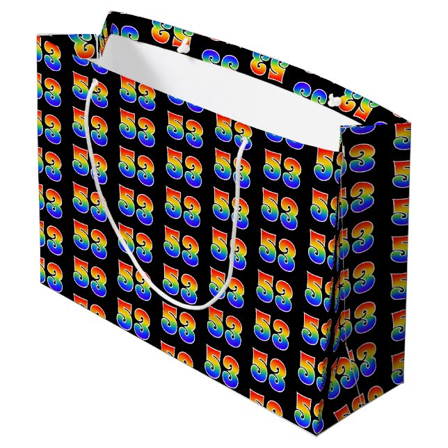 53rd Birthday: Fun Rainbow Event Number 53 Pattern Large Gift Bag (Back Angled)