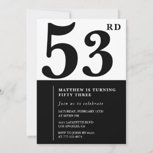 53rd birthday invitations Black and White Elegant