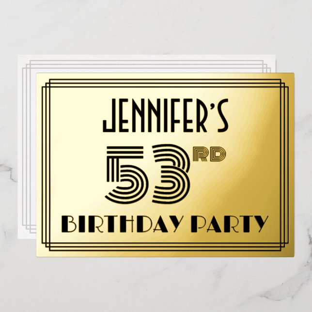 53rd Birthday Party — Art Deco Style “53” & Name (Front/Back)