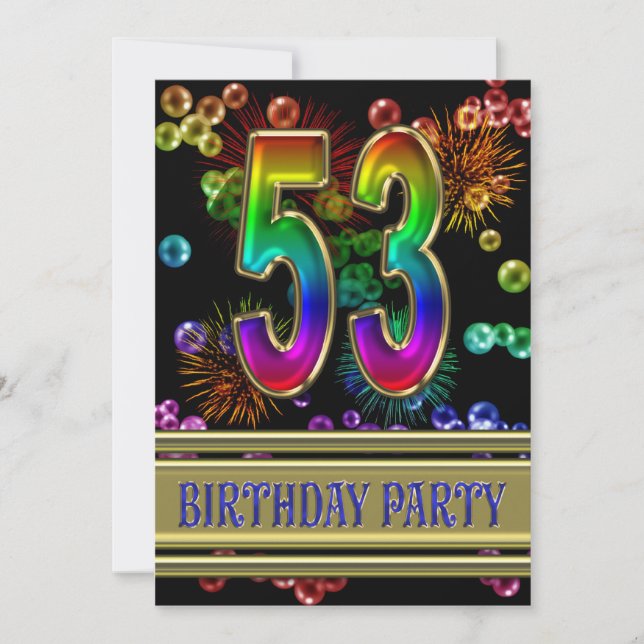 53rd Birthday party Invitation with bubbles (Front)