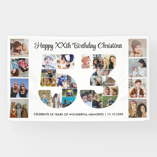 53rd Birthday Party Number 53 Photo Collage Banner (Horizontal)