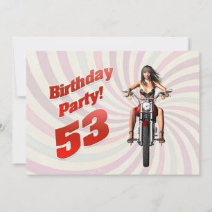 53rd birthday party with a girl on a motorbike invitation