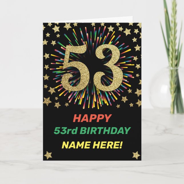 53rd Birthday Rainbow Firework Gold Happy Birthday Card (Front)