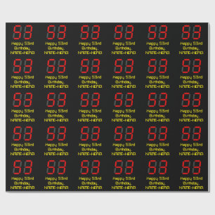 53rd Birthday: Red Digital Clock Style "53" + Name Wrapping Paper