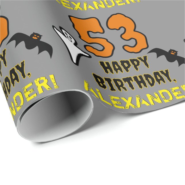 53rd Birthday: Spooky Halloween Theme, Custom Name Wrapping Paper (Roll Corner)