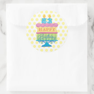 53rd Happy Birthday Cake Yellow Dots Classic Round Sticker
