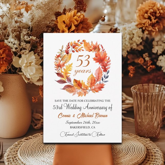 53rd Wedding Anniversary Elegant Fall Floral Save The Date (Creator Uploaded)