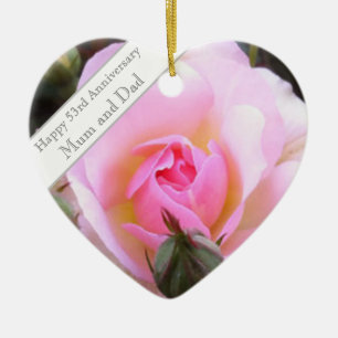 53rd Wedding Anniversary Pink Rose Ceramic Tree Decoration