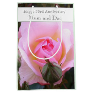 53rd Wedding Anniversary Pink Rose  Medium Gift Bag