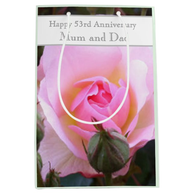 53rd Wedding Anniversary Pink Rose  Medium Gift Bag (Front)