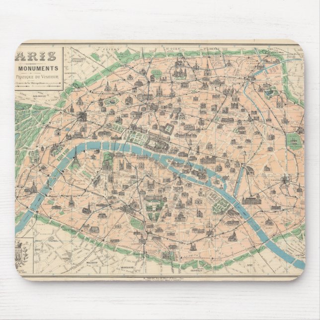 5406-Paris Its Monuments flat map Mouse Mat (Front)