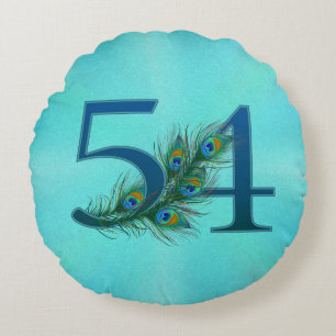 54 Peacock Feather Birthday Anniversary Elegant Round Cushion
